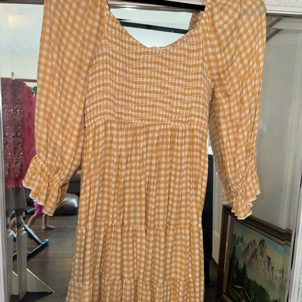 Lush Orange Pink Sundress with 3/4 Bishop Sleeves